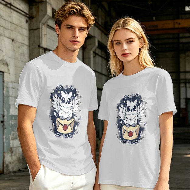Owl with Envelope and Celestial Details Graphic T-Shirt