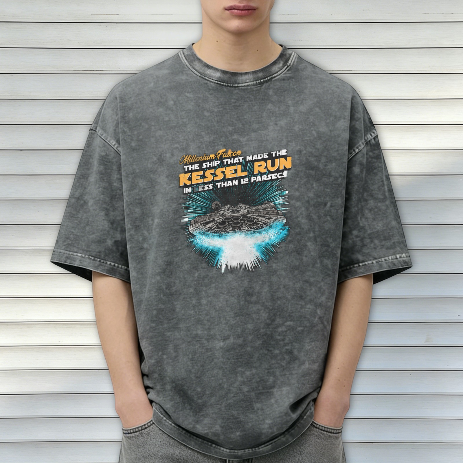 Star Wars Millennium Falcon Kessel Run Graphic Acid Wash T-Shirt