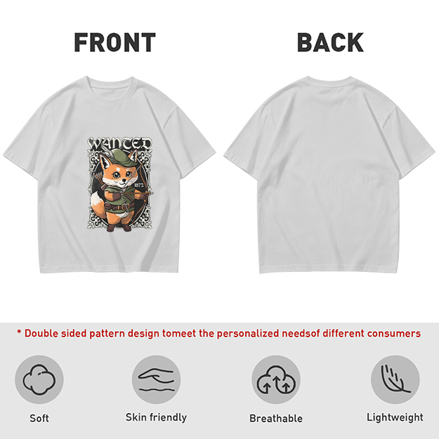 Olive green t-shirt with cute fox archer 'WANTED' graphic