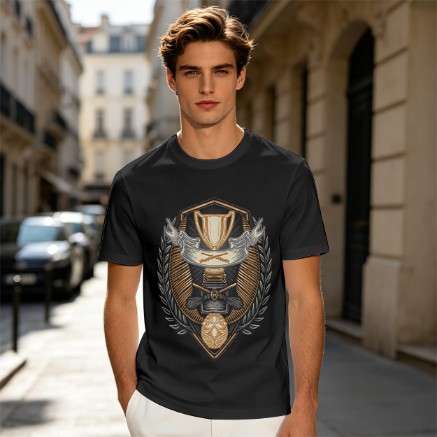 Olive T-Shirt With Detailed Victory Trophy Crest Print
