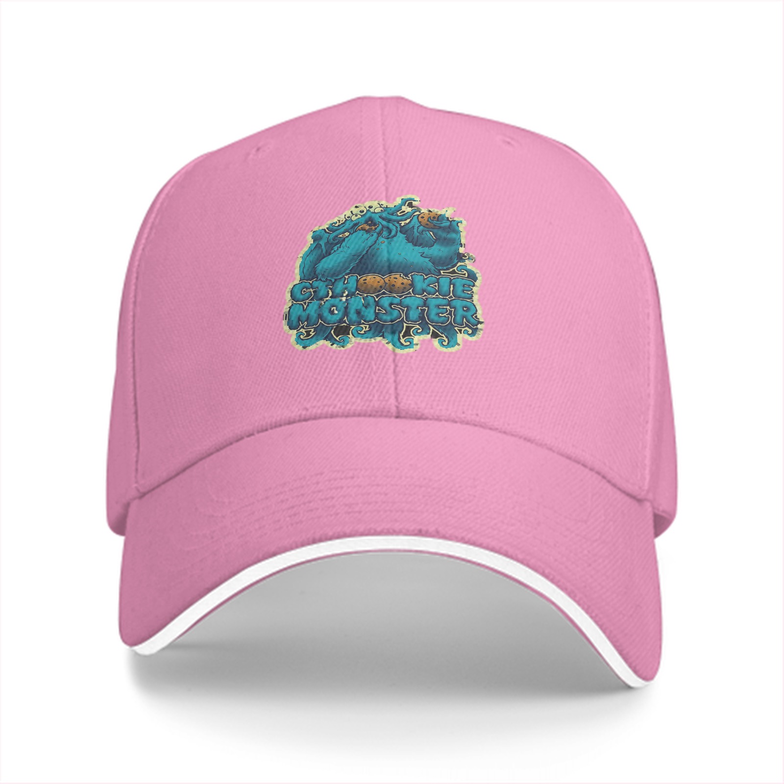 Black baseball cap with Cookie Monster themed graphic print