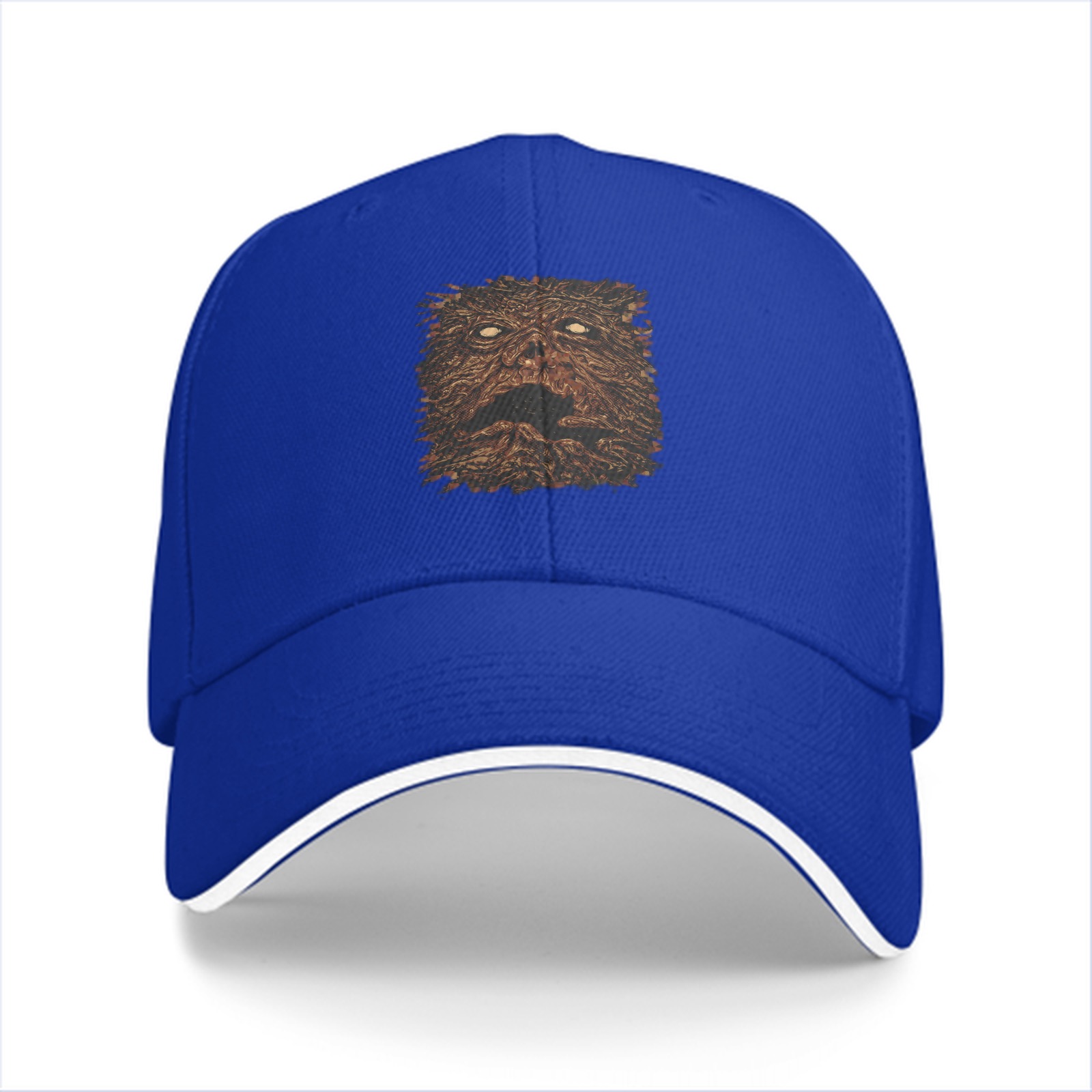 Black Baseball Cap with Textured Monster Face Graphic Print