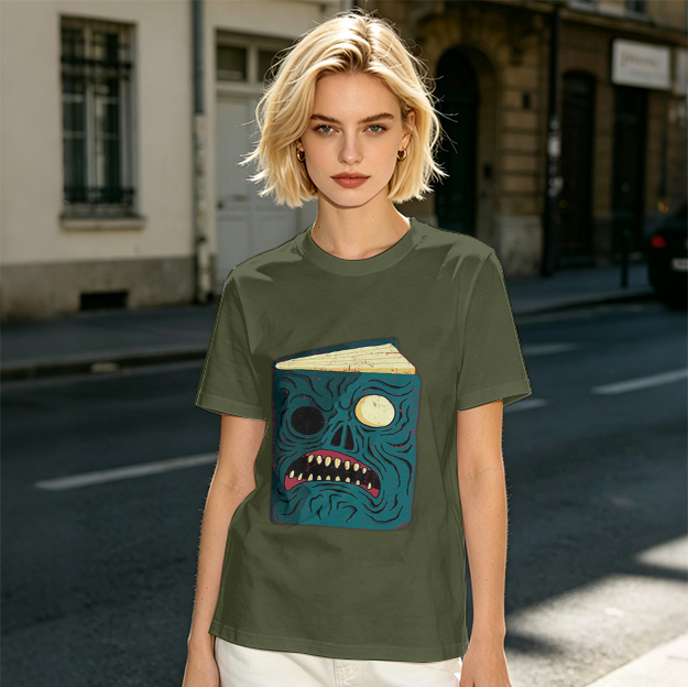 Olive T-Shirt With Monster Book Graphic Print