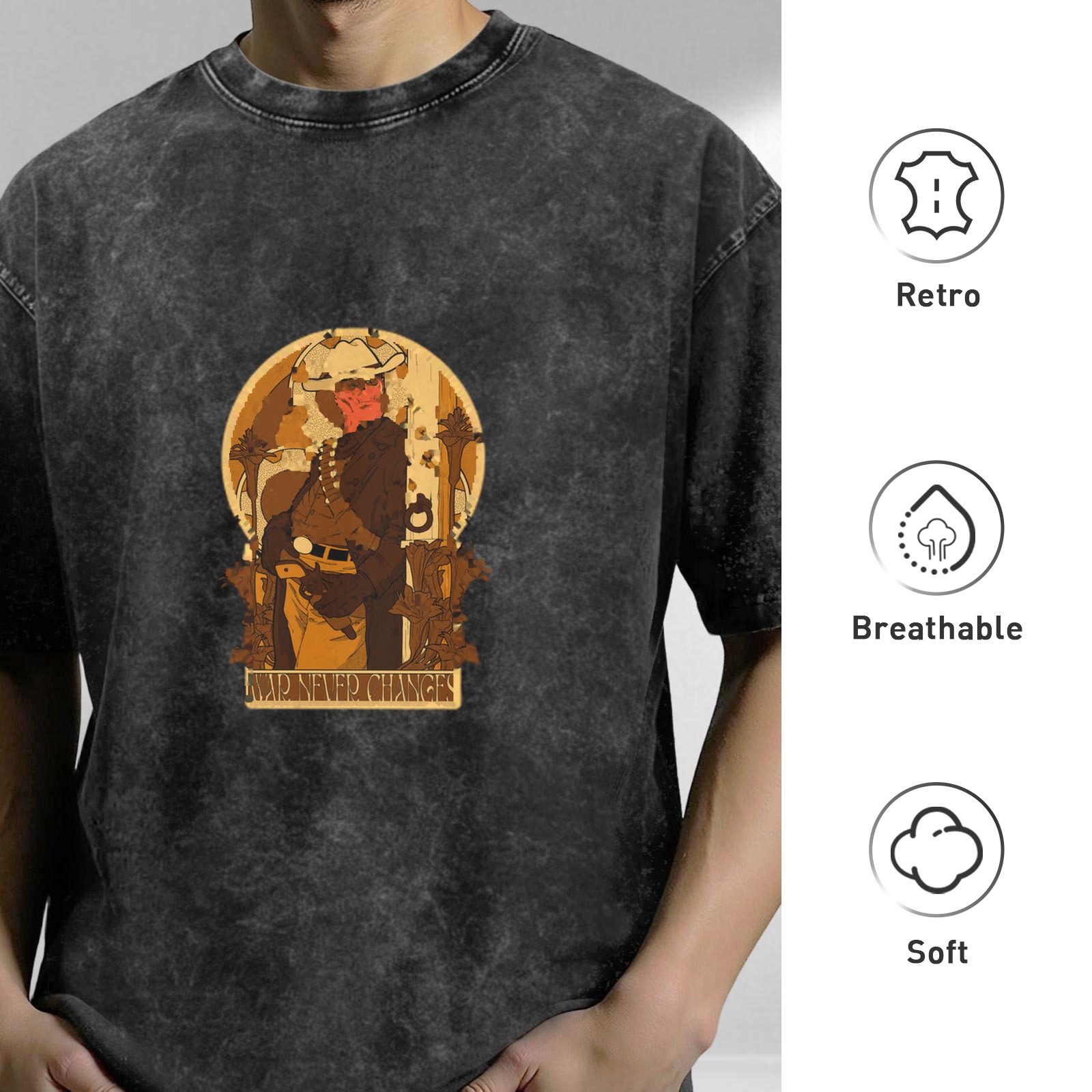 Oversized Stonewashed T-Shirt With Vintage Cowboy Graphic Print