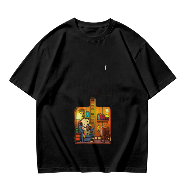 Olive T-Shirt With Cozy Dog In Room Graphic Print