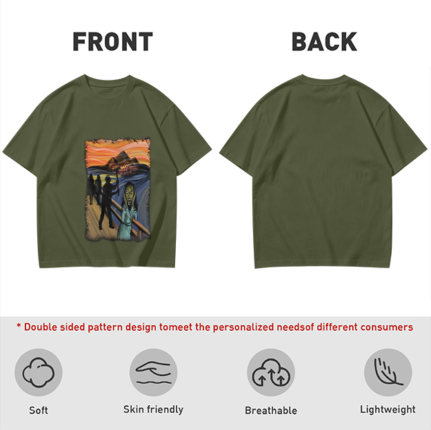 Olive T-shirt with The Scream Parody Art Print