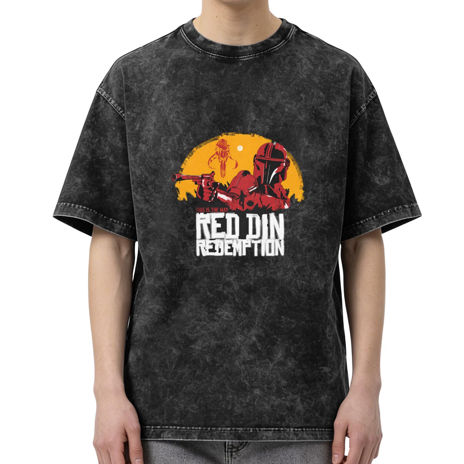 Red Din Redemption Mandalorian Graphic Acid Wash T-Shirt