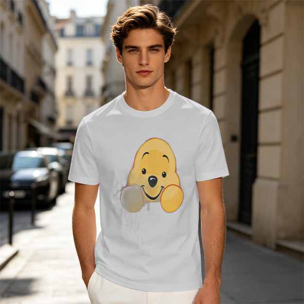 Olive T-shirt with cute Winnie the Pooh face graphic