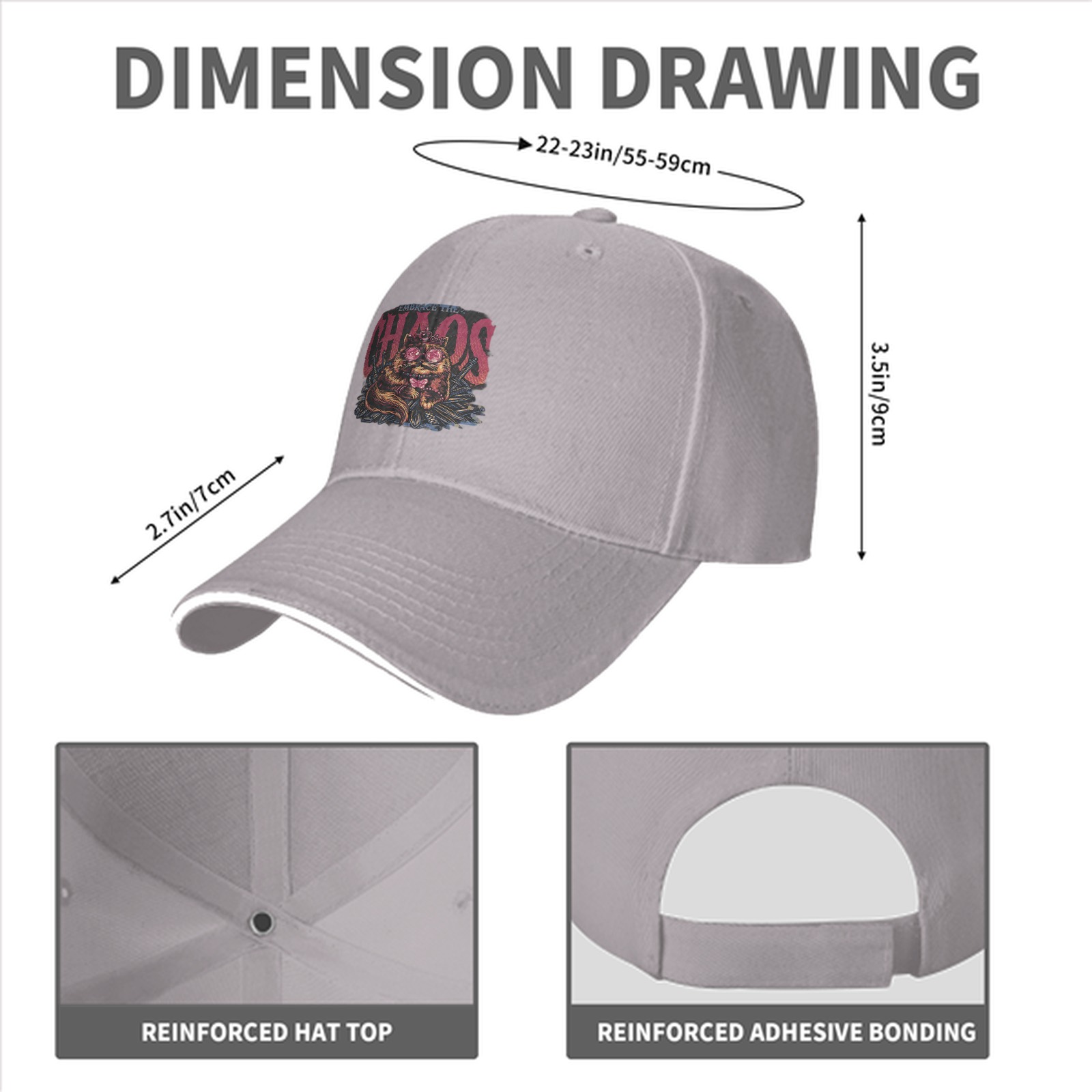Black Baseball Cap With Embrace The Chaos Cat Graphic