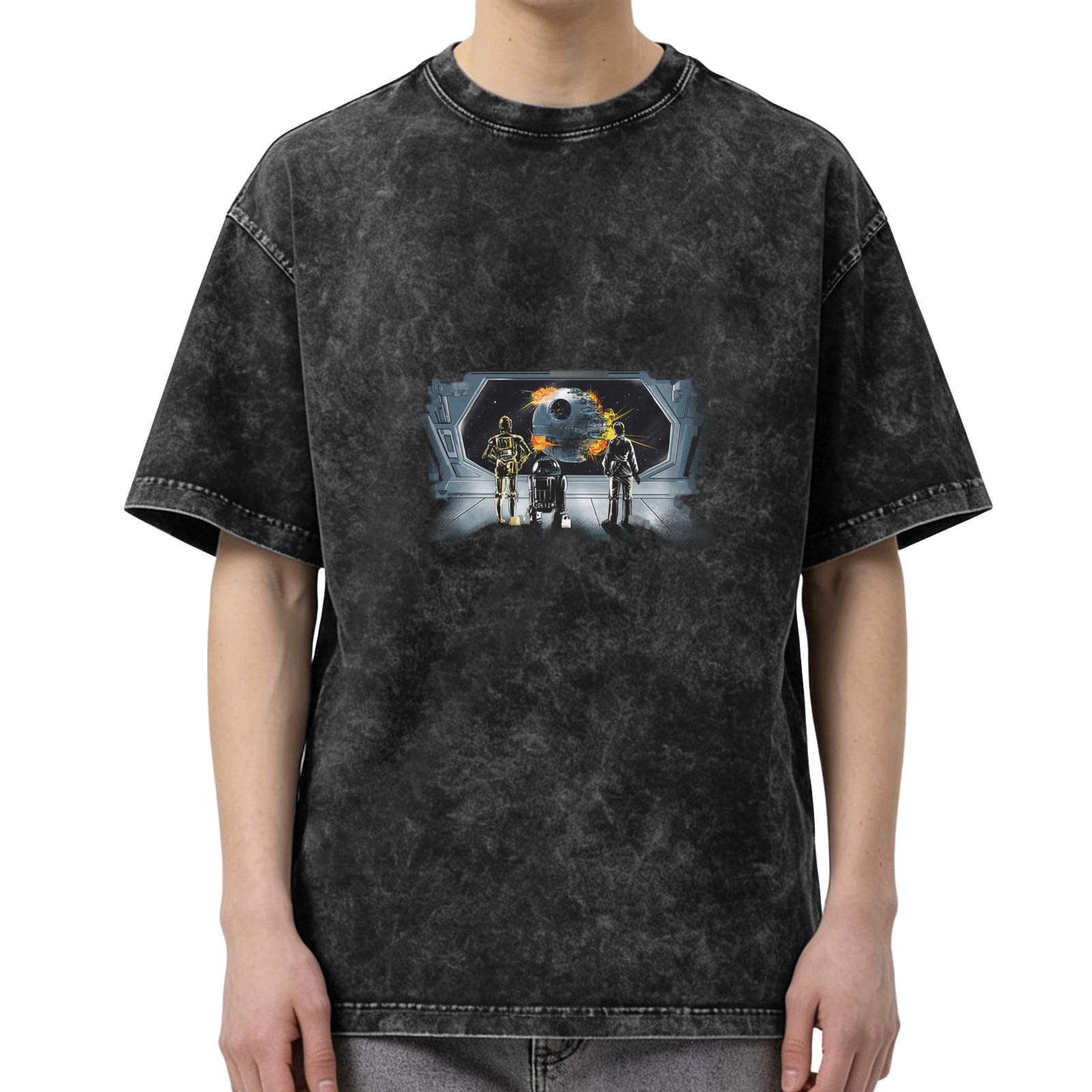 Star Wars Death Star Scene Oversized Acid Wash T-Shirt