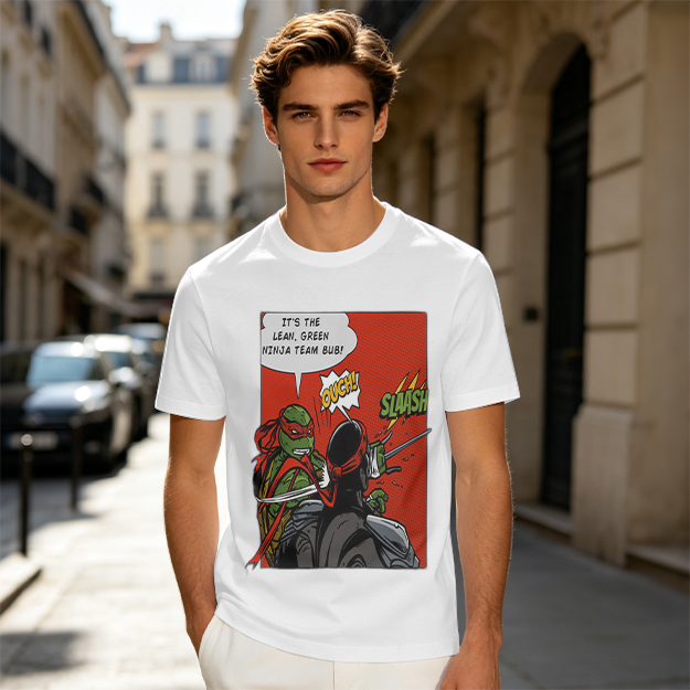 Olive T-Shirt with Ninja Turtles Comic Print