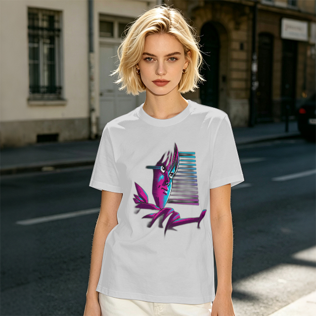 Olive T-Shirt With Abstract Neon Portrait Graphic