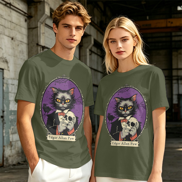 Edgar Allan Paw Cat Skull Raven Graphic Tee