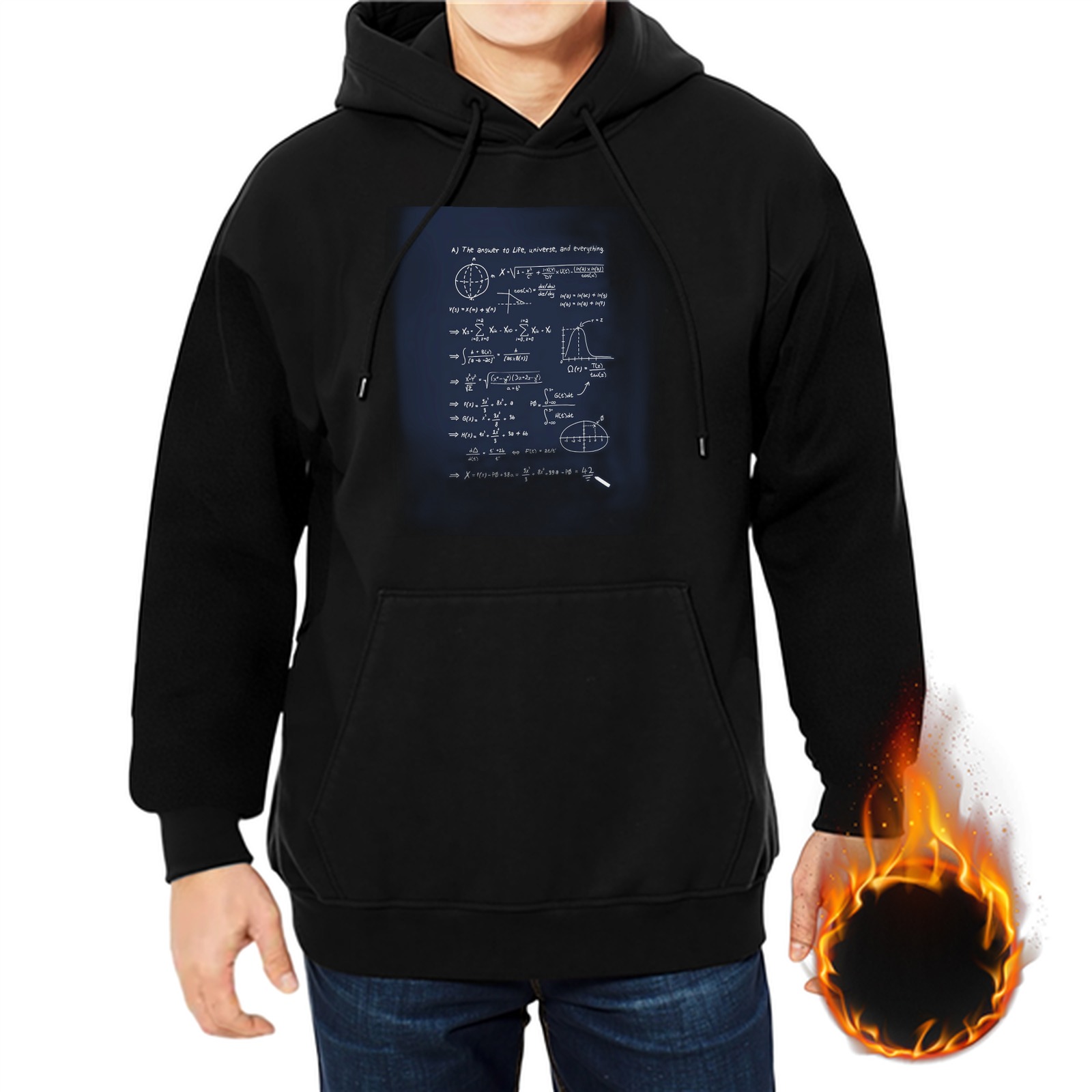 Black Hoodie with Math and Science Formula Print