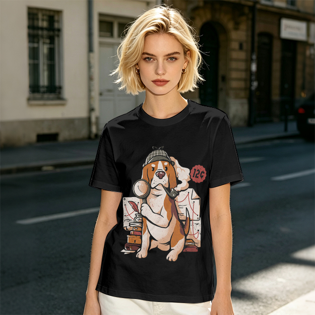 Olive T-Shirt With Cartoon Detective Beagle Dog Print