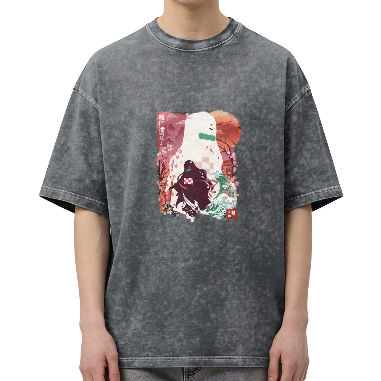 Oversized Washed Anime Demon Slayer Nezuko Graphic T-Shirt