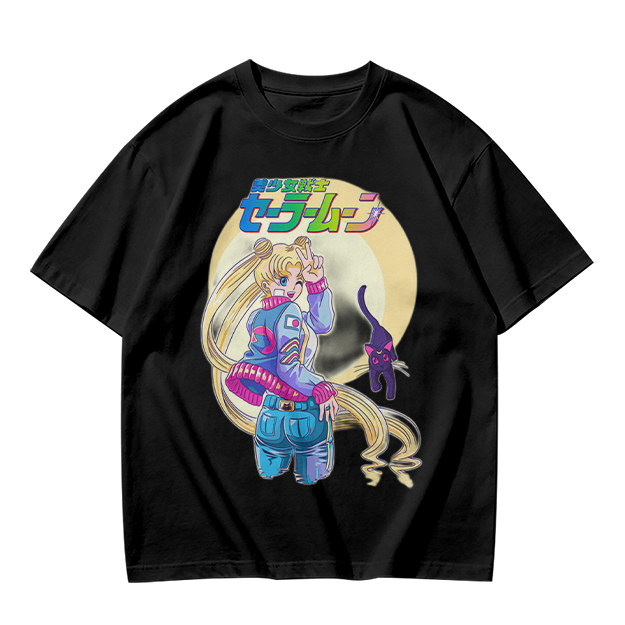 Olive anime graphic t-shirt featuring Usagi and Luna