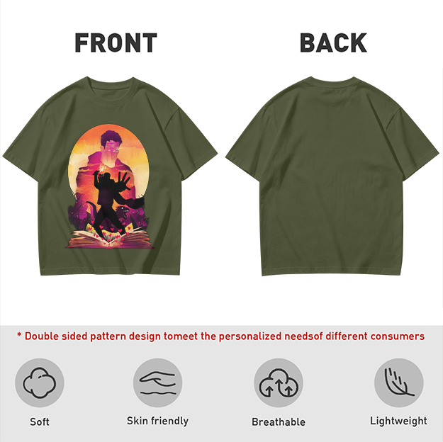 Olive T-Shirt With Fantasy Sunset Silhouette Graphic Print