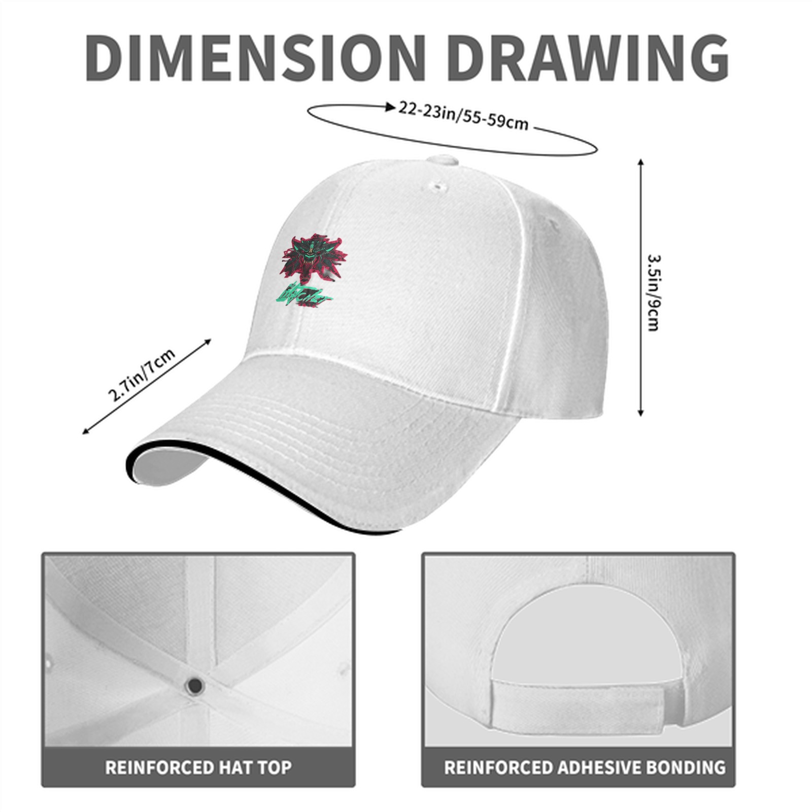 Black baseball cap with cyberpunk witcher wolf emblem graphic