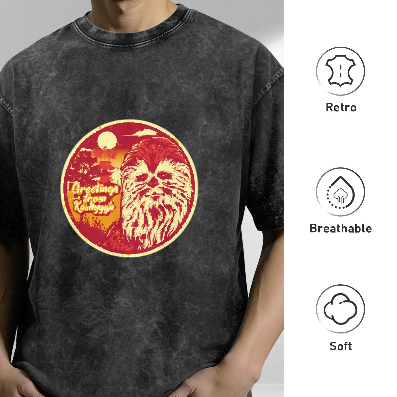 Greetings from Kashyyyk Chewbacca Graphic Acid Wash T-Shirt