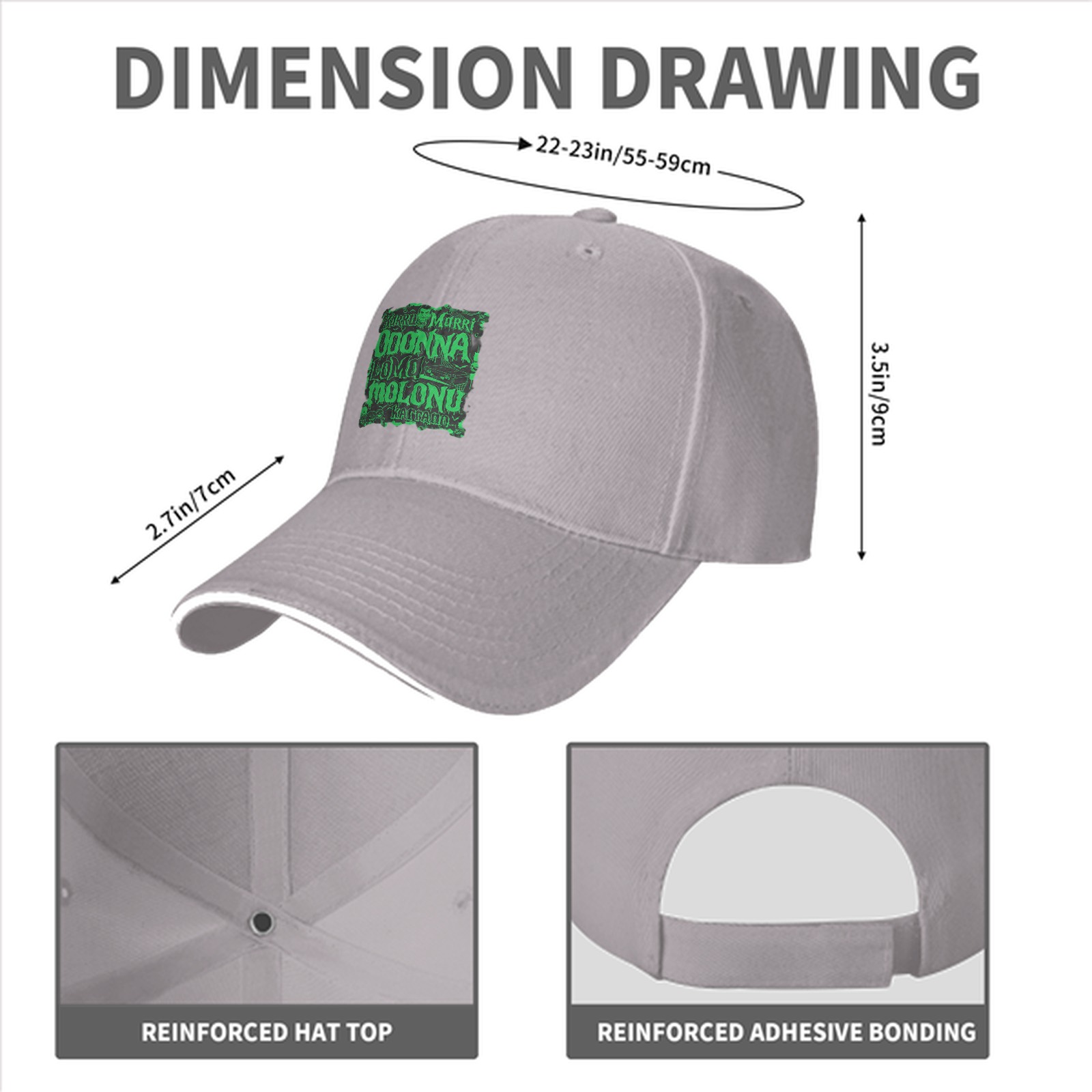 Black Baseball Cap with Green Mystical Text Graphic
