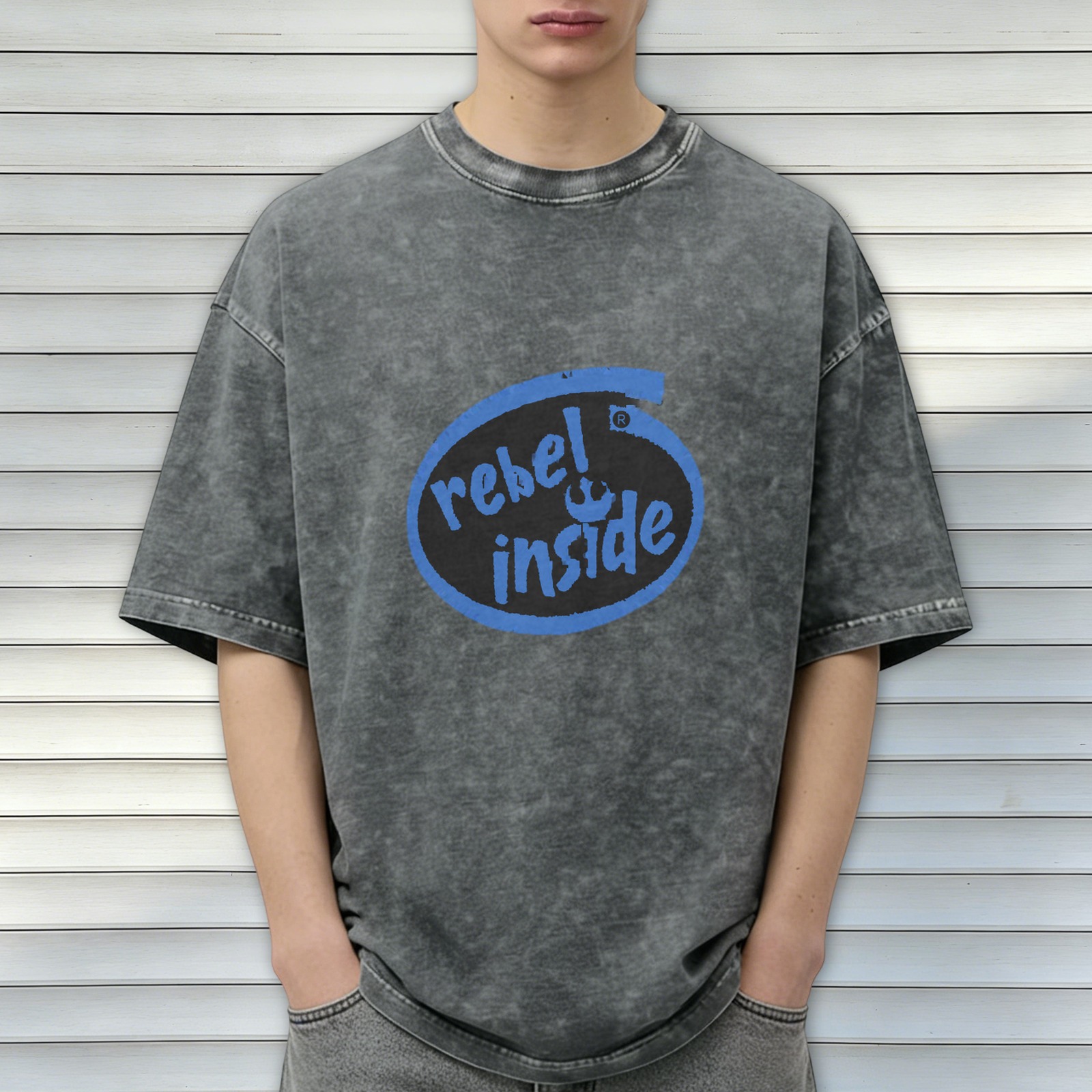 Washed Black Graphic T-Shirt With Rebel Inside Print