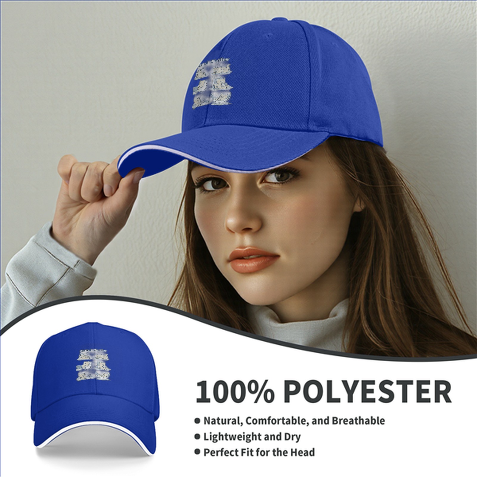 Black baseball cap with serial chillax cat illustrations