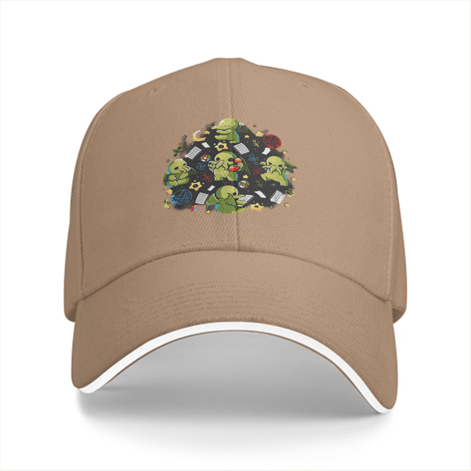 Black Baseball Cap With Cute Cthulhu Themed Print