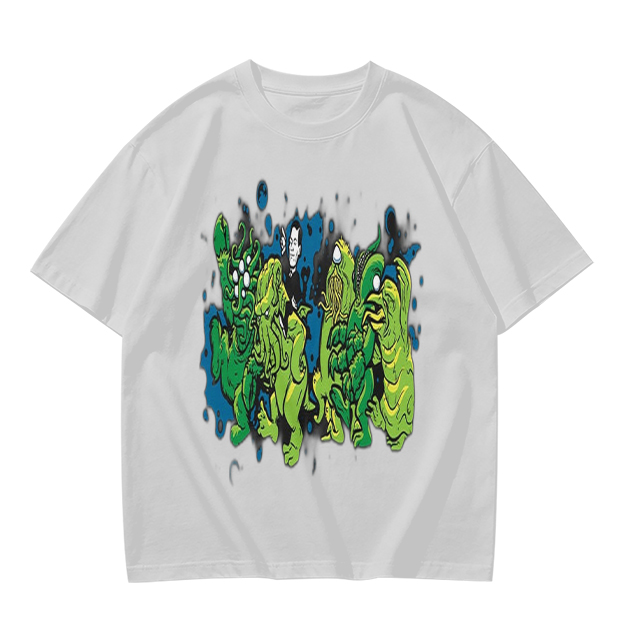 Olive Green T-Shirt With Abstract Green Monster Graphic Print