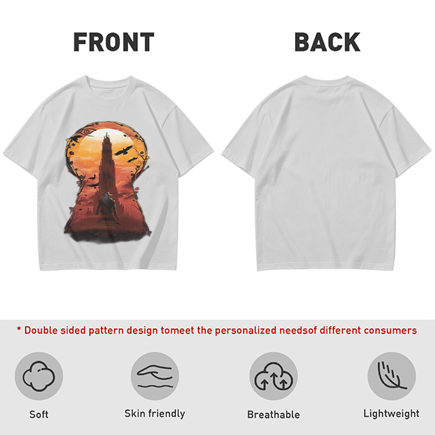 Olive T-Shirt with Keyhole Sunset Tower Art Print