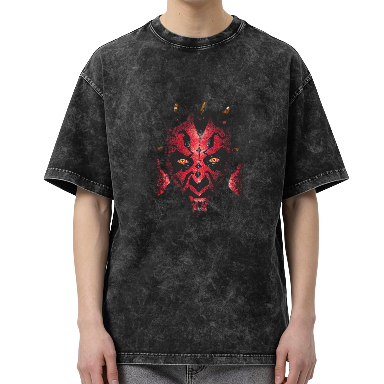 Washed black graphic t-shirt with Darth Maul face print