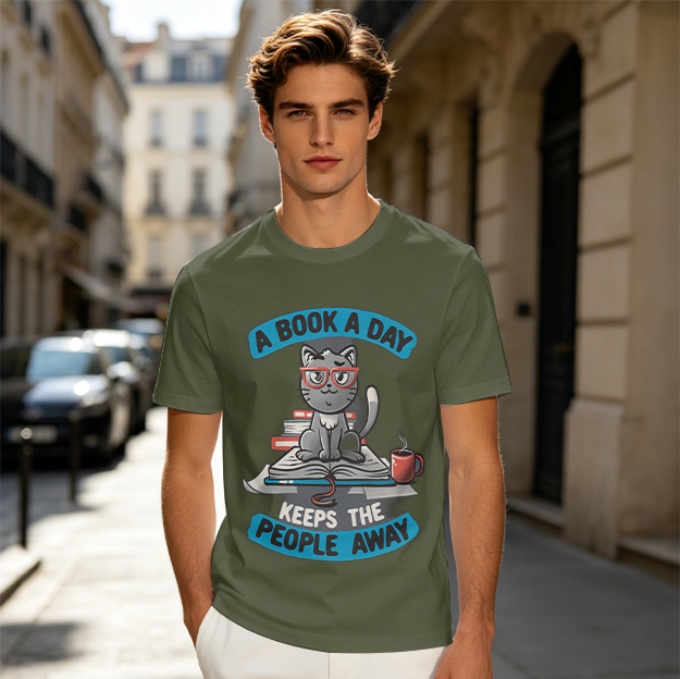 A Book A Day Keeps The People Away Cat Graphic T-Shirt