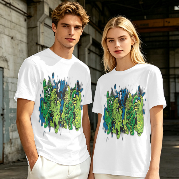 Olive Green T-Shirt With Abstract Green Monster Graphic Print