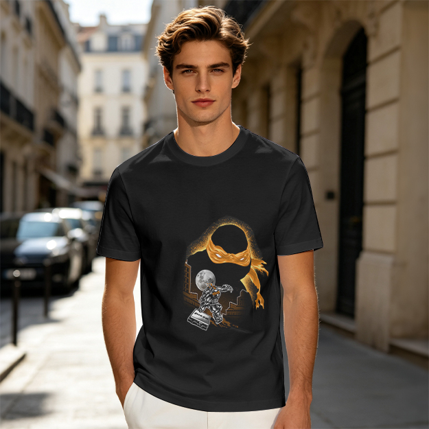 Olive T-Shirt with Orange Masked Ninja Turtle Graphic