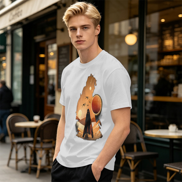 Olive T-Shirt With Desert Sci-Fi Silhouette Graphic Print