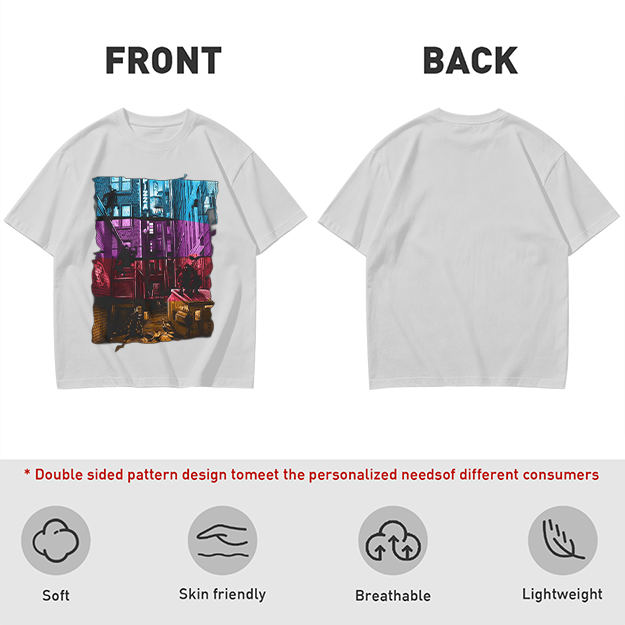 Olive T-Shirt With Vibrant Neon City Alley Graphic Print