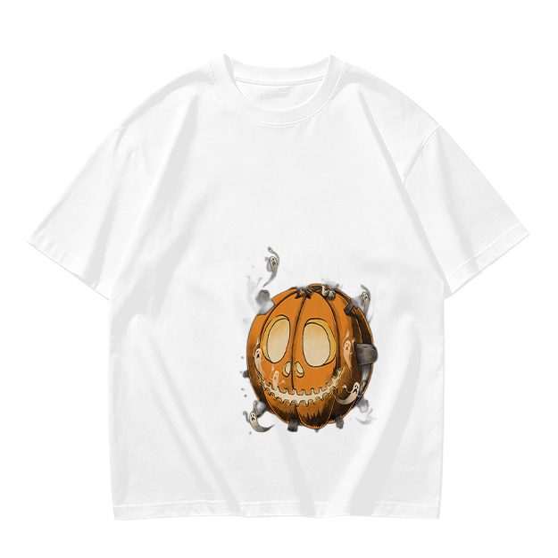 Olive Green T-Shirt With Spooky Halloween Pumpkin Ghost Print