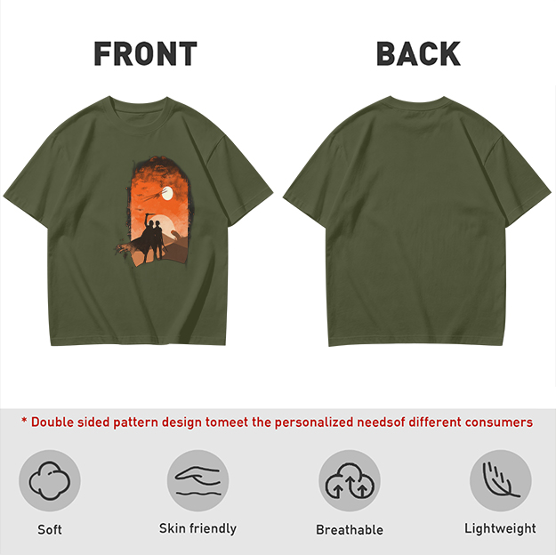 Olive T-Shirt With Desert Sunset Silhouette Print