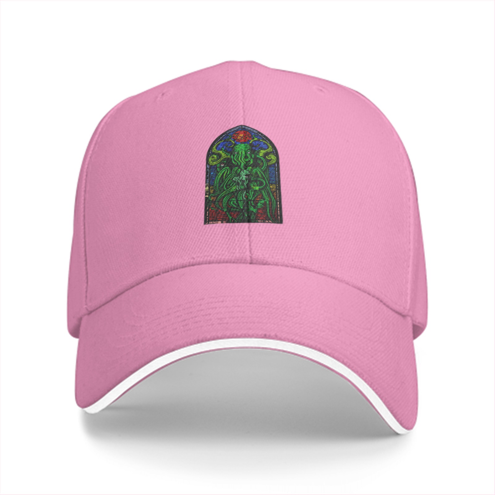 Black Baseball Cap with Stained Glass Cthulhu Art Print