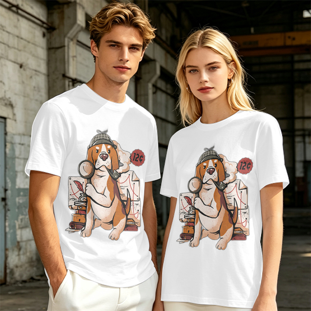 Olive T-Shirt With Cartoon Detective Beagle Dog Print