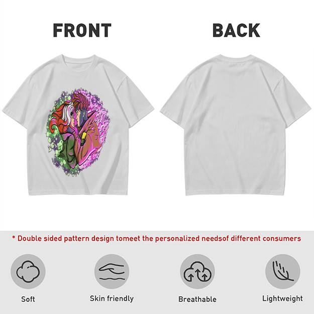 Olive T-Shirt with Gambit and Rogue Superhero Art Print