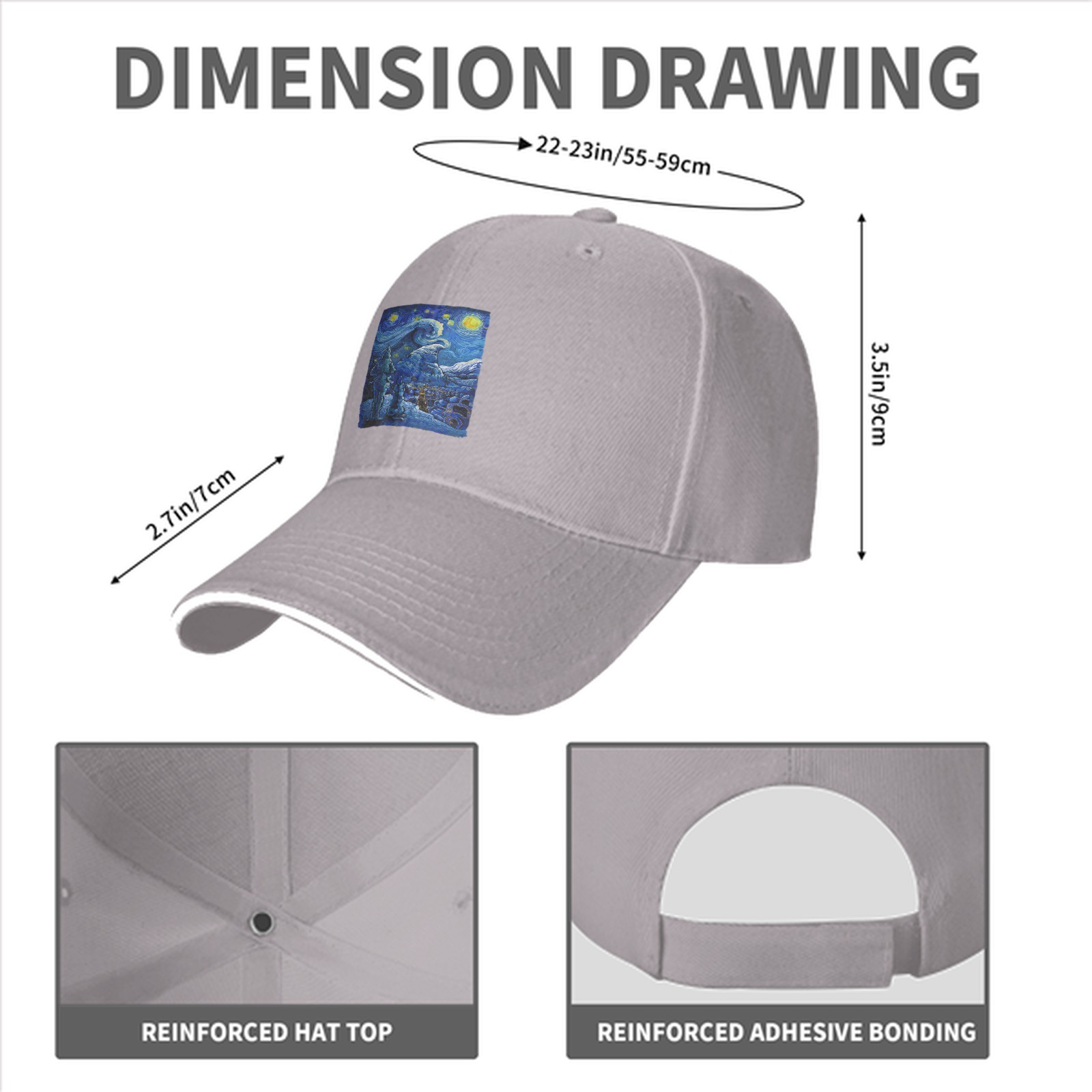 Black Baseball Cap with Starry Night Art Print
