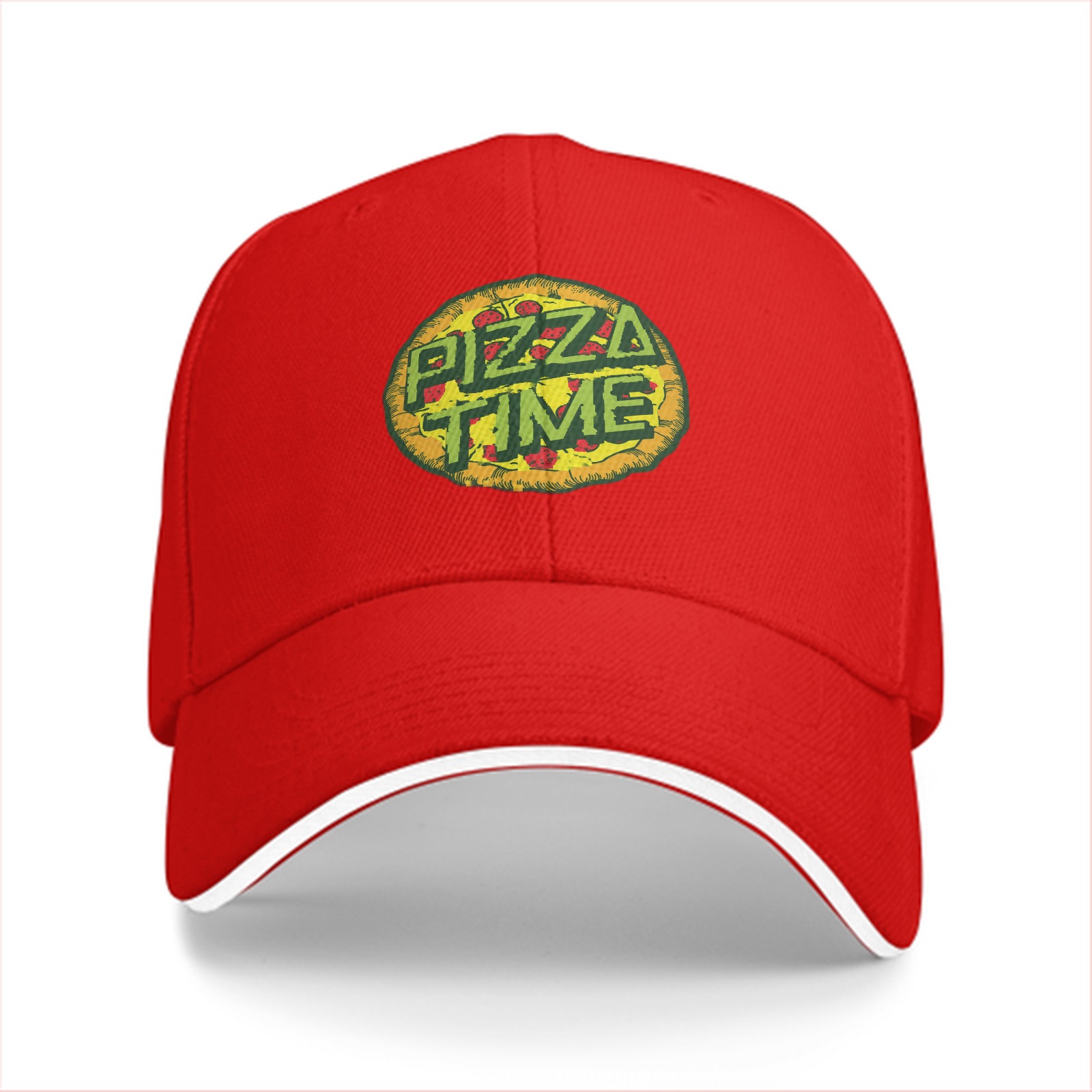 Black Baseball Cap With Pizza Time Graphic Design