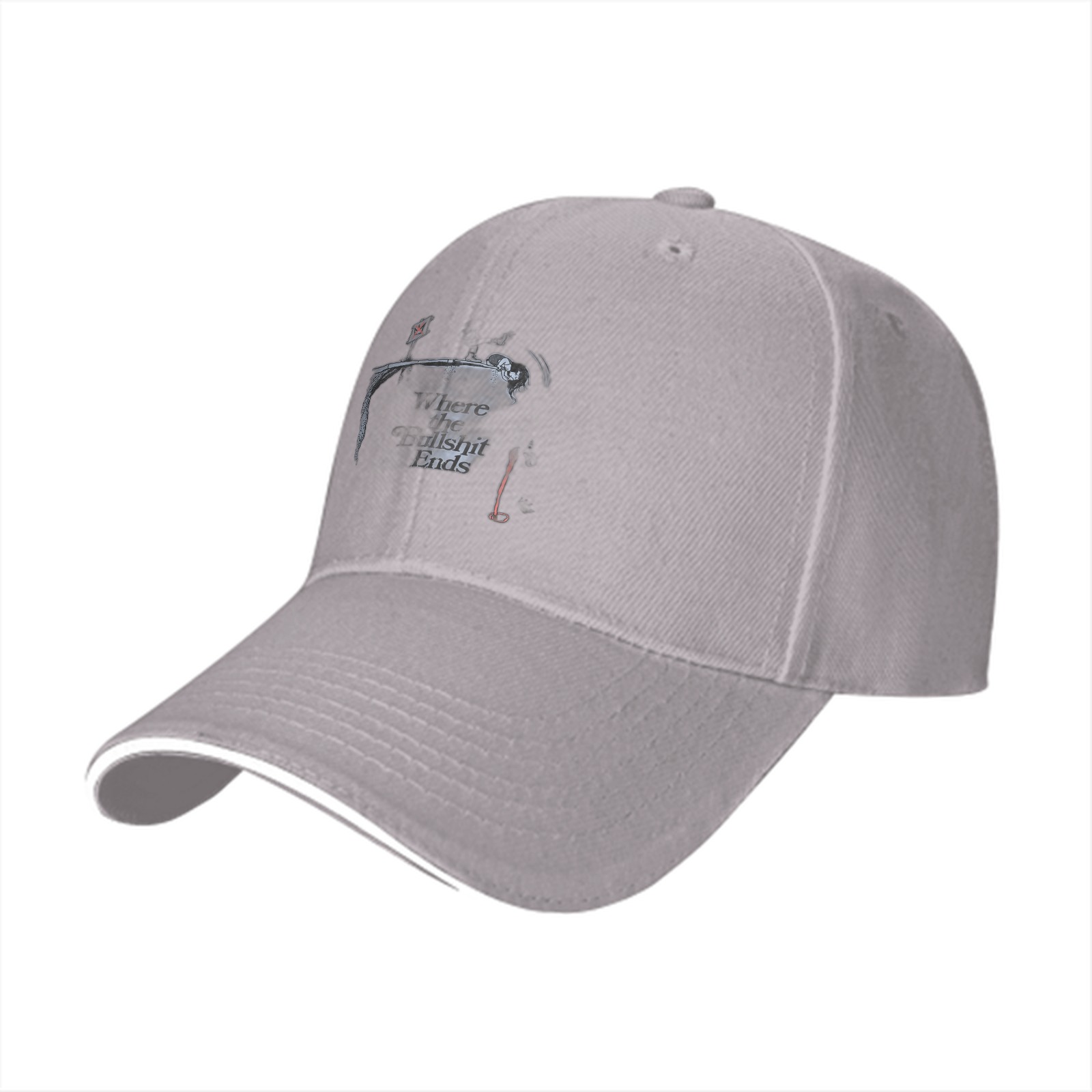 Black Baseball Cap With Fishing Themed Graphic Print
