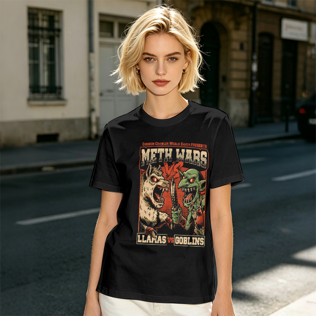 Meth Wars Llamas vs Goblins Graphic T-Shirt