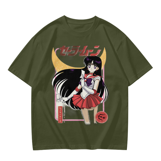 Olive T-shirt with Sailor Mars Anime Graphic Print