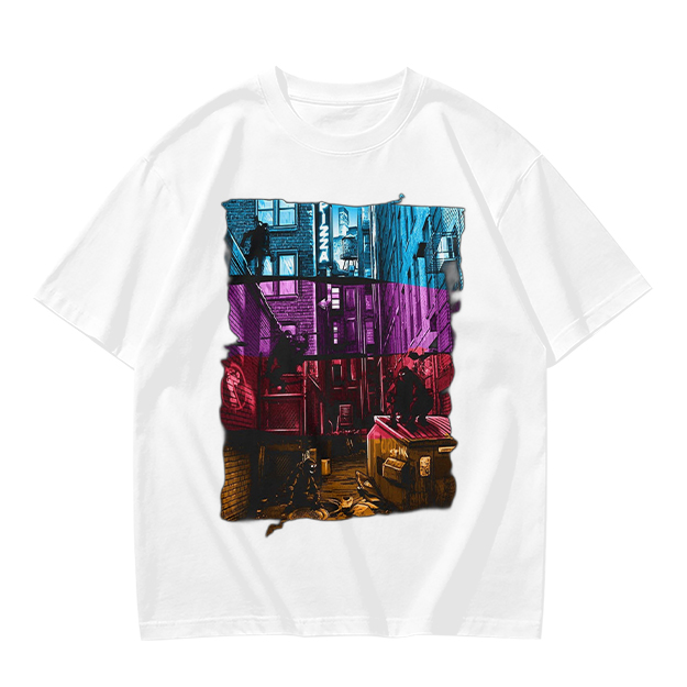 Olive T-Shirt With Vibrant Neon City Alley Graphic Print