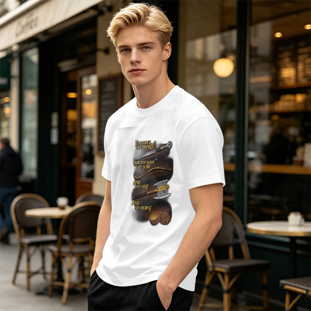 Olive T-Shirt with Fantasy Weapon Quote Print