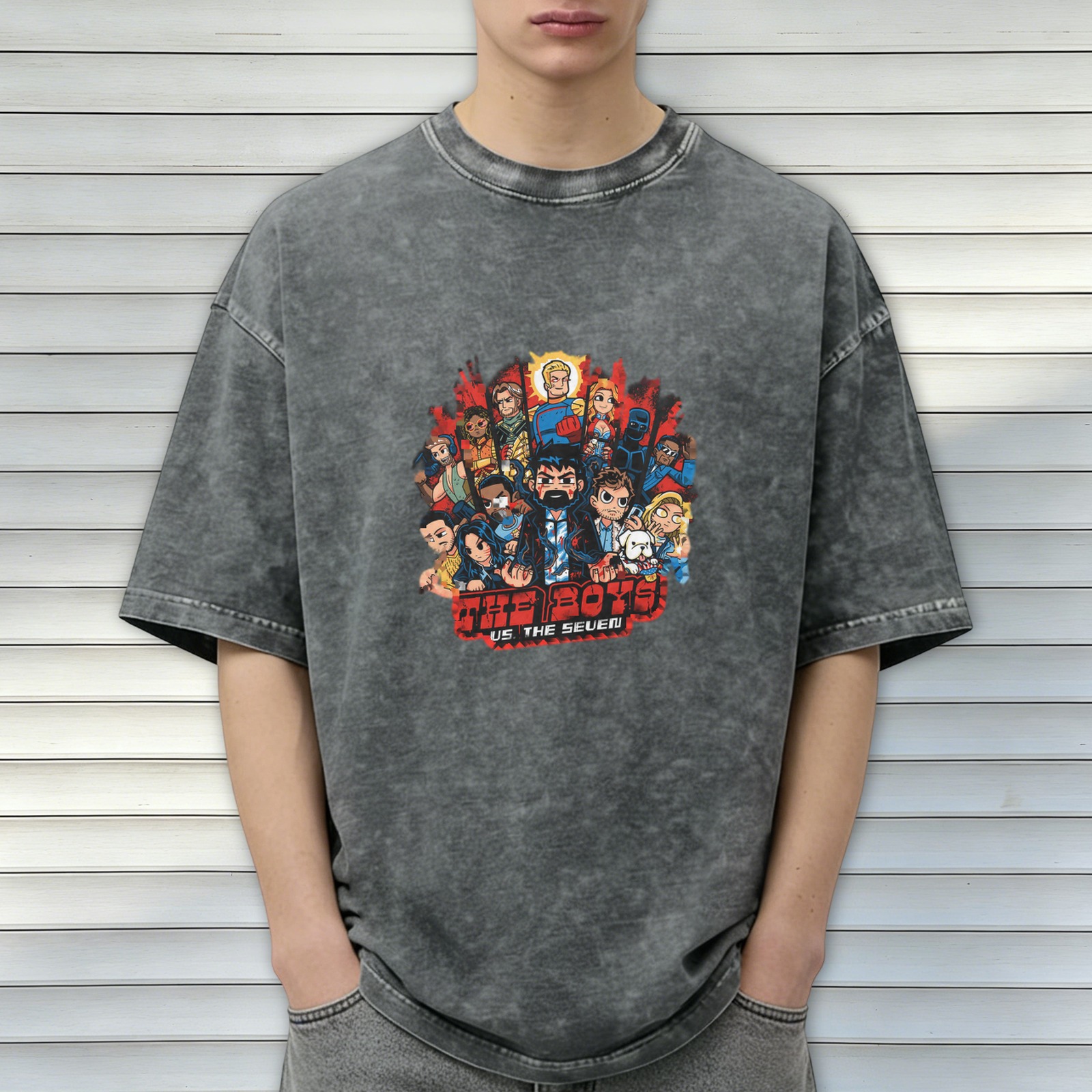 The Boys vs The Seven Cartoon Graphic Stonewashed T-Shirt