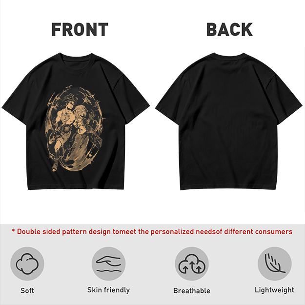Olive Graphic Tee with Dynamic Anime Character Art Print